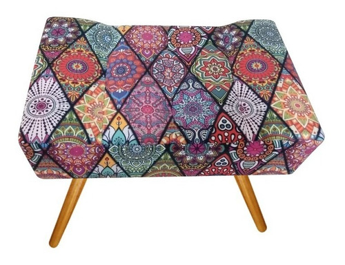 Puff Retangular Nina Triângulo Suede Cor Mandala Vermelho