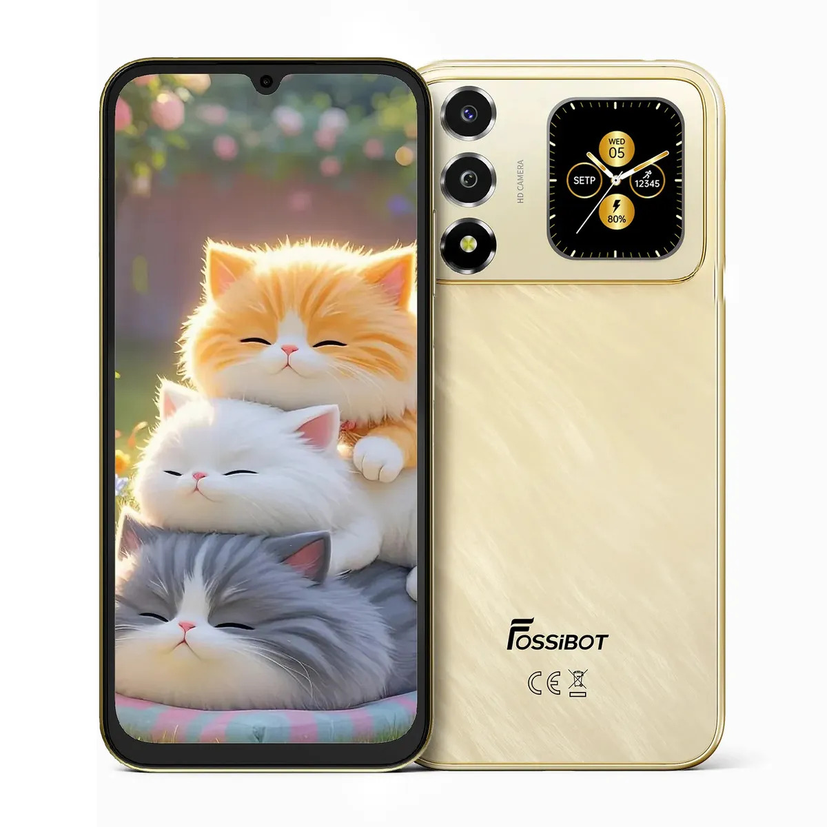 Celular Fossibot S7 Dual Sim 128 GB ROM 16 (4+12) gb RAM Phone with back screen 5000 mah Android 16 Dorado