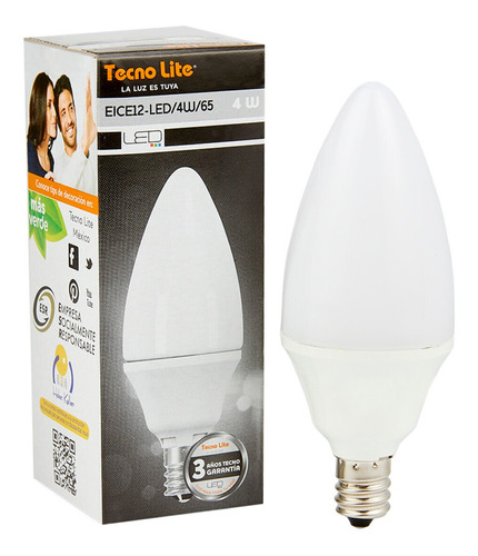 Foco Vintage En Vela Luz De Dia Blanco 4w E12 Tecnolite