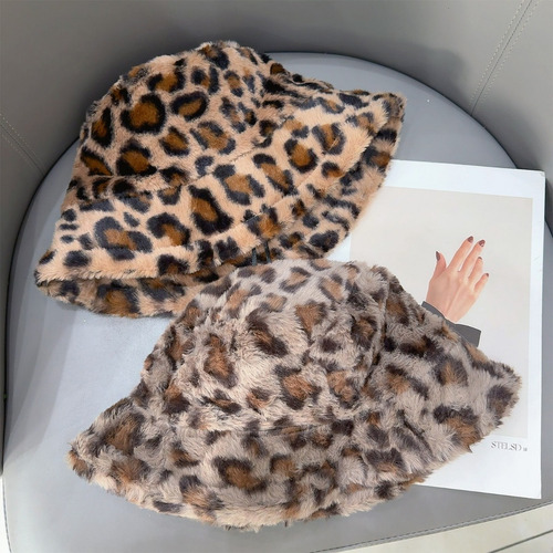 Sombrero De Pescador De Felpa Con Estampado De Leopardo Para