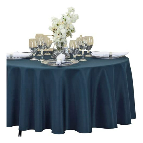 Linentablecloth 90 Pulgadas Ronda De Poliéster Mantel Azul M