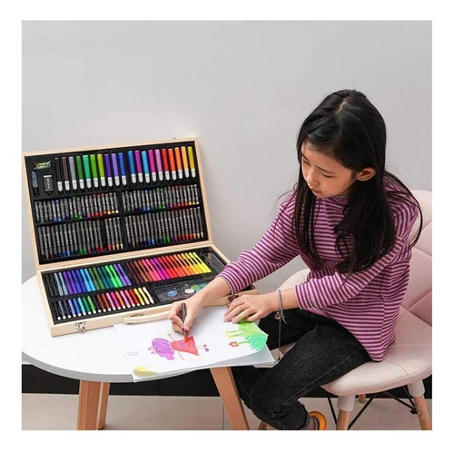Set De Arte 180 Pcs Lapices + 2 Rollos De Dibujos Colorear