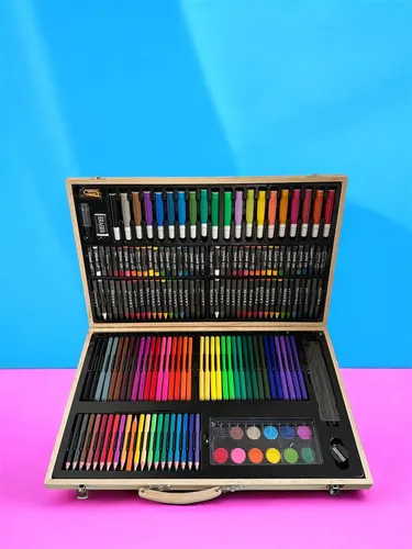 Kit Artistico Maleta Pintura Com Lápis Giz Canetinha 180 Peç