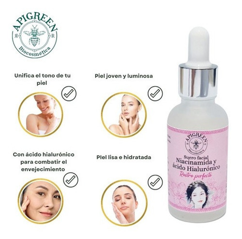 Serum Niacinamida Con Ácido Hialurónico Apigreen 30ml Tipo de piel Mixta