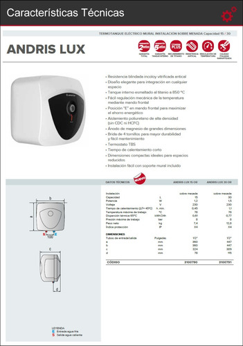 Termo Eléctrico Ariston Andris Lux 30 Lts