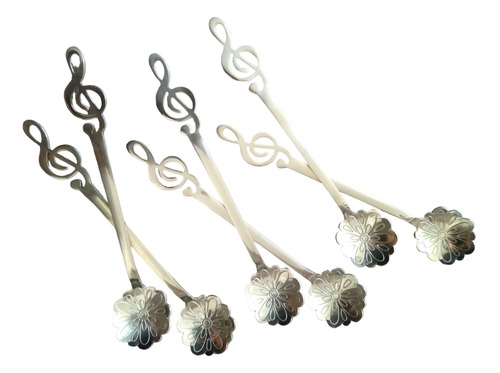 Set X 6 Cucharas Flor Con Nota Musical Café Postre 13 Cm