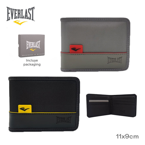 Billetera Everlast Con Cierre - Para Tarjeteros Y Billetes Eve 27810.1 Negro Liso