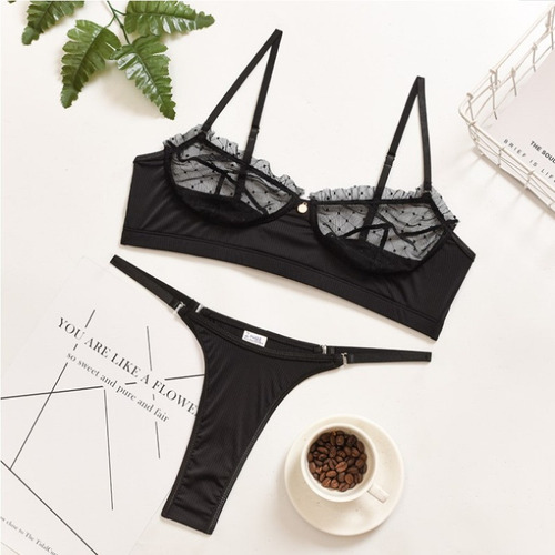 C^ Conjunto De Bragas Sexy Con Sujetador Y Tanga De Encaje