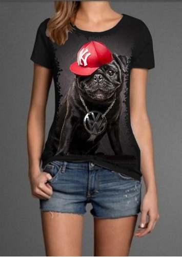 Blusa Fem. 5%off Divertida Pug Rapper Top Diferente Premium