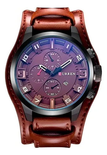 Reloj Curren Grande Hombre Elegante Eco Cuero Calendario Color de la correa Café