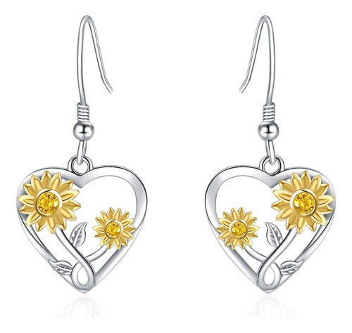 Pendientes De Girasol Con Forma De Corazón  Plata 925  Joya