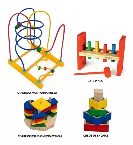 Brinquedo Pinos De Encaixe Madeira Pedagógico Carlu 20 Peças