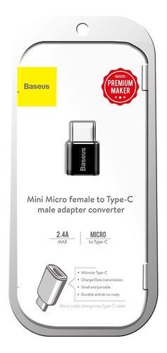 Adaptador Otg Baseus Mini Micro Hembra A Macho Tipo-c 2.4a