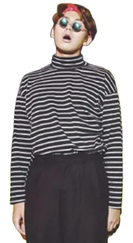 Camiseta Top De Rayas Mujer Cuello Alto Manga Larga Corea