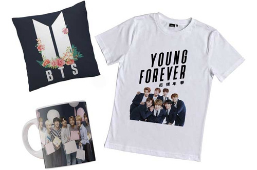 Remera Bts K-pop Combo Con Taza Y Almohada Música