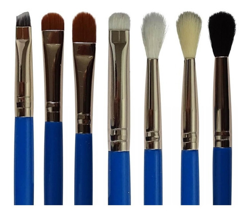 Kit Com 7 Pincéis Para Maquiagem Lully Makeup Cerdas Macias Cor Azul