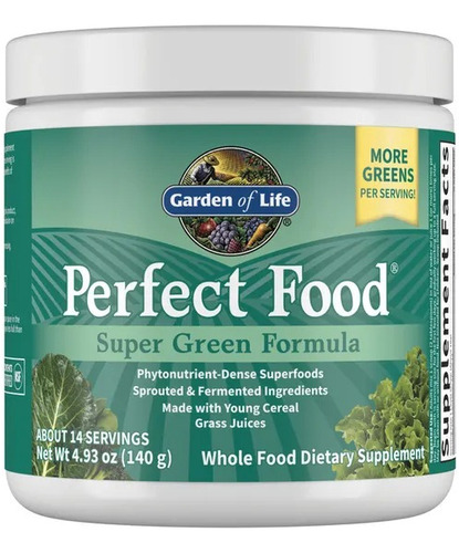Garden Of Life Perfect Food Fórmula Super Verde en Polvo, 140g (4.93 oz)