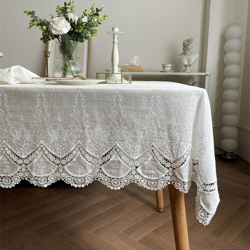 Mantel De Algodón Con Flores De Encaje Blanco Para El Hogar