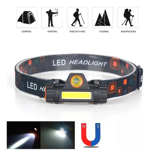 Linterna Frontal Led Recargable De 5 Piezas Con Imán Trasero