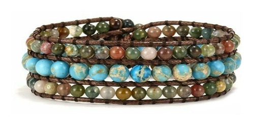 Pulsera Gruesa  Con Ágatas Celestes