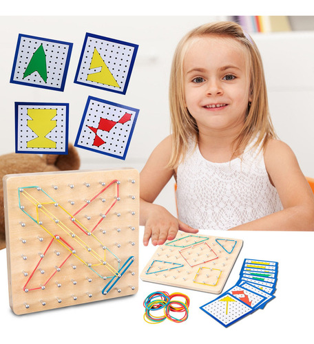 W Wooden Geoboard Montessori Toy Matemática Educação Gráfico