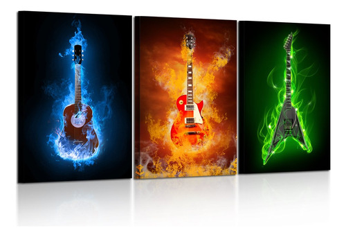 Kreative Arts - 3 Piezas De Impresiones En Lienzo De Guitarr