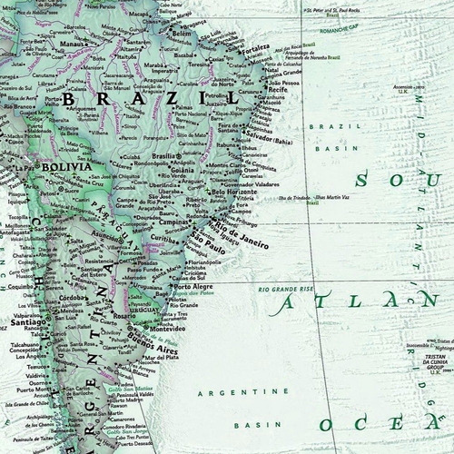 Mapa Mundi Super Grande 65x100cm Esverdeado - Tons De Verde