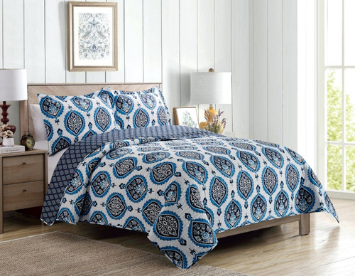 Imagen 2 de 6 de Cubrecama Quilt Cover Reversible +fundas Queen Oakville D4