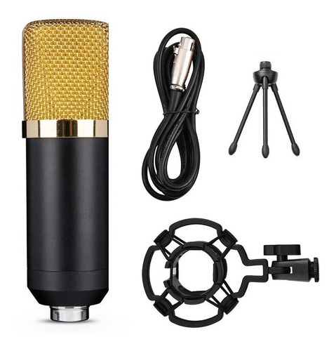 Microfone Condensador Profissional Live Canto Wvngr Bm-700 Cor Preto/Dourado