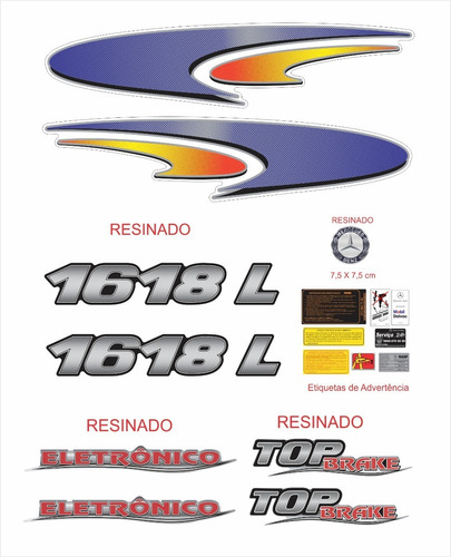 Kit Adesivos Faixas Emblemas Resinado Mercedes Benz 1618 L