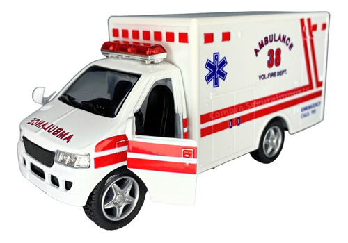 1 Miniatura Ambulância Americana Abre Porta Ferro 13cm