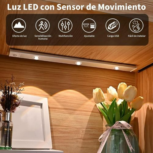 Luz Barra Led Pared Sensor Movimiento Cocina Closet 60 Cm