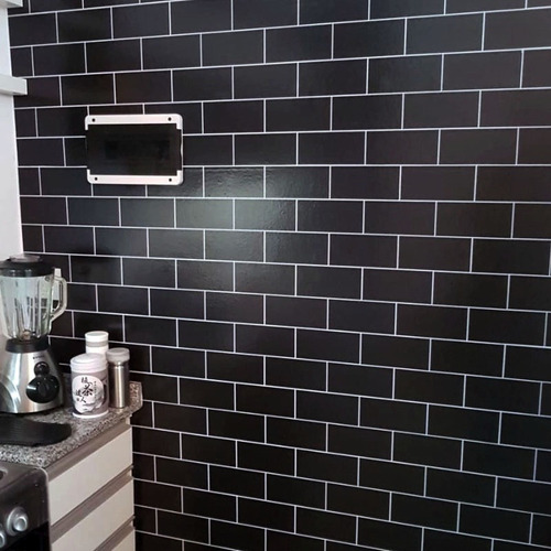 Imagen 6 de 7 de Lamina Vinilo Autoadhesivo Azulejos Subway Negros