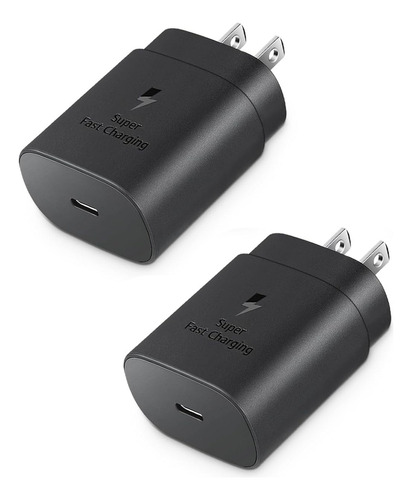 Cargador rápido tipo C de 25 W Cerobby XHD25W CDQ25W para Samsung A55/A54/A56/A15/A36/A06/A16/A35/S23/S24/S25 Sin Cable of Charge Color Black 2 Piezes