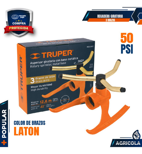 Regadera Giratoria Con 3 Brazos Color Latón, Truper 10307