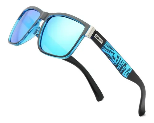 Anteojos de sol polarizados Dubery Sol D518 diseño Espejo armazón negro/azul y lente azul