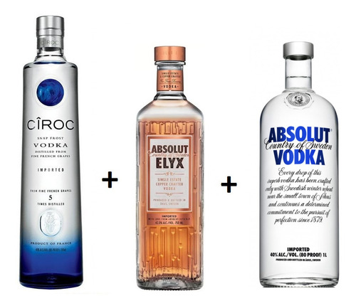Kit Vodka Ciroc 750ml+vodka Absolut Elyx 750 Ml + Absolut 1l