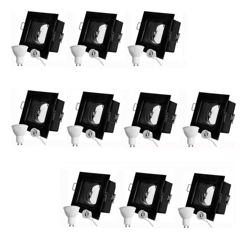 Pack 10 Spot Embutir Antideslumbrante Cuadrado Negro Led 7w Negro / Luz Cálida