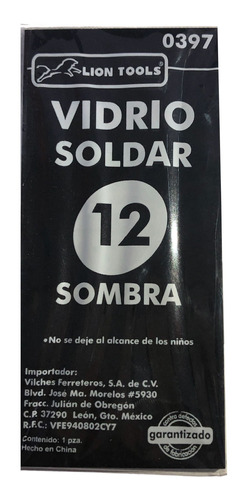 Vidrio Soldar Sombra #12 0397 Lion Tools Lion Tools