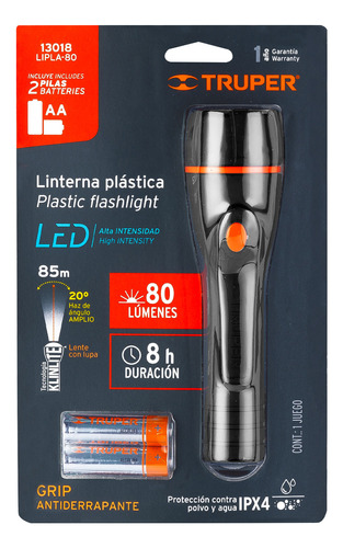 Linterna Plastica 1 Led 80 Lm Con 2 Pilas Aa Truper Lipla-80