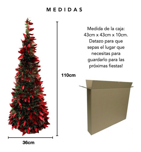Imagen 8 de 10 de Arbol De Navidad Espiral Plegable 1,10 Mts Hojas Con Luz Led