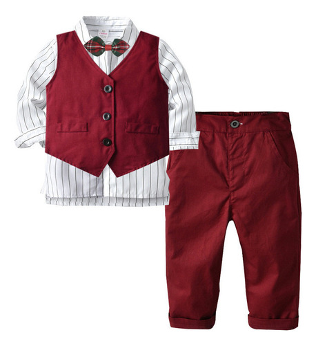 Traje Infantil, Camisa Blanca, Chaleco Rojo Vino, Pantal [u]