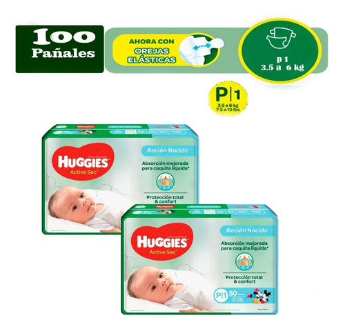 Pañal Huggies Active Sec Etapa 1 X 100 Unidades