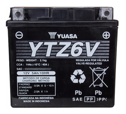 Bateria Yuasa Ytz6 V = Ytx5l Bs Gel Cg Titan 150 Fz Fas