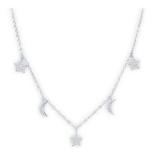 Collar Lunas Estrellas Colgantes Circones Plata 925 + Caja 