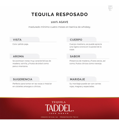 Tequila Taddel Reposado 750 Ml