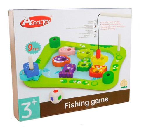 Imagen 2 de 10 de Acool Juego De Pesca Magnetico De Madera Con Dado Ac7685
