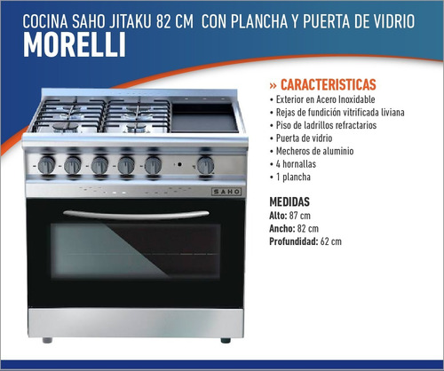 Imagen 3 de 6 de Cocina Industrial Familiar Morelli Saho 82cm Con Plancha