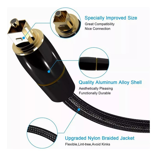 5 M/16.4 Ft Cable Óptico Toslink Audio Fibra Stereo Digital