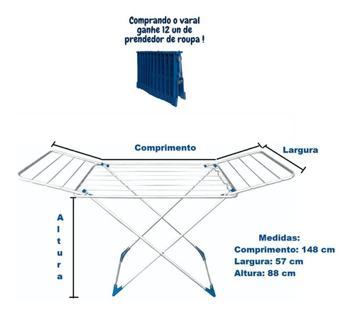 Varal De Chão Com Abas Em Alumínio Reforçado Alusini